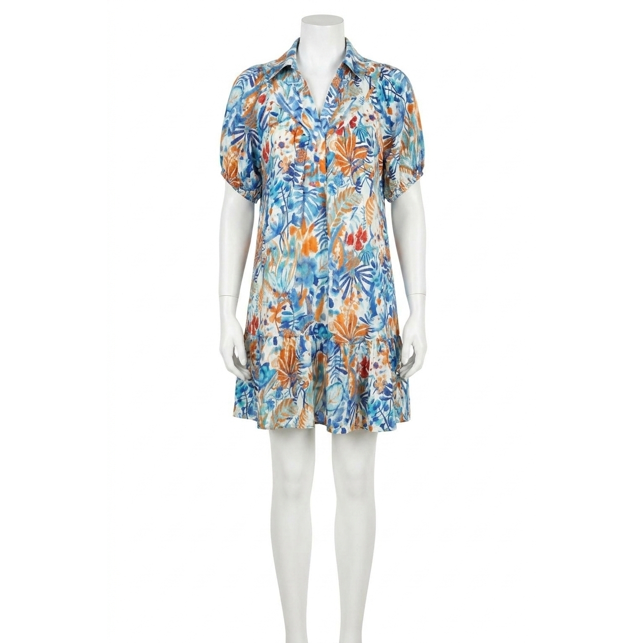 New Umgee Tropical Floral Tiered Mini Dress In Blue Mix